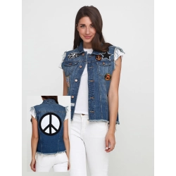 Kamizelka jeansowa damska z pacyfką PEACE na plecach